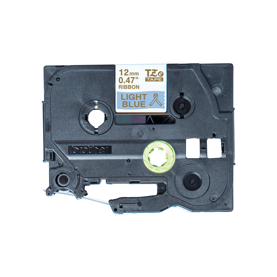 Oriģināla Brother TZe-RL34 auduma lentes kasete – zelta drukas gaiši zila, 12mm plata